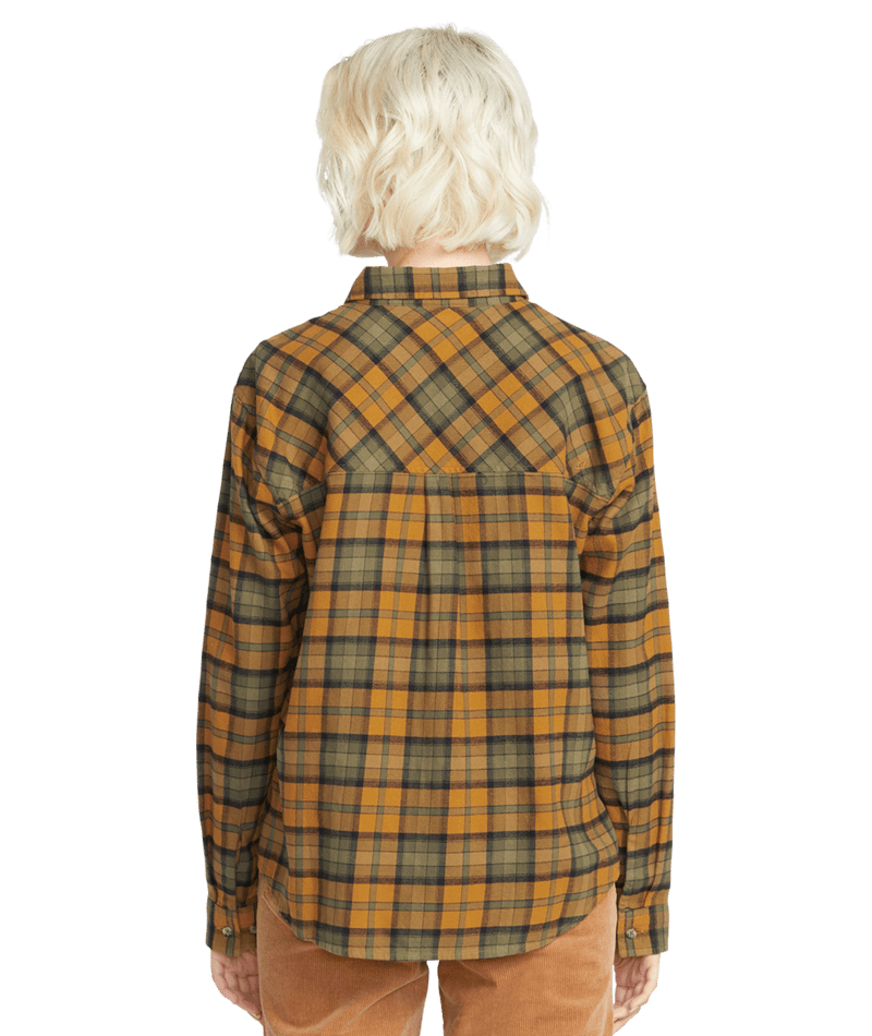 Volcom Women's PLAID TO MEET U LONG SLEEVE SHIRT - BRONZE