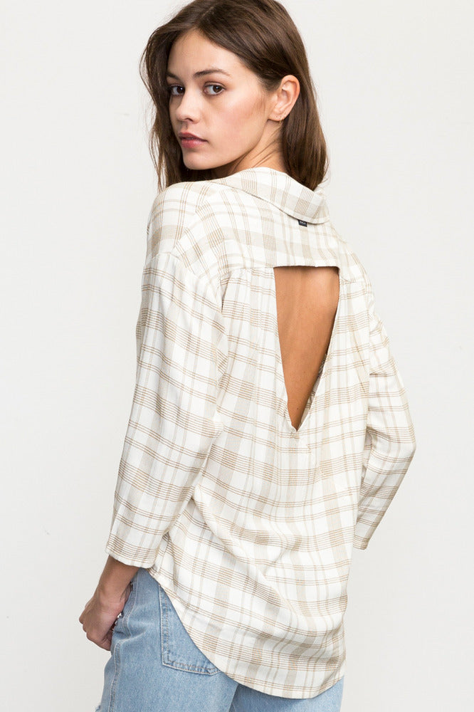 RVCA Drift Away Plaid Button Up Top Womens