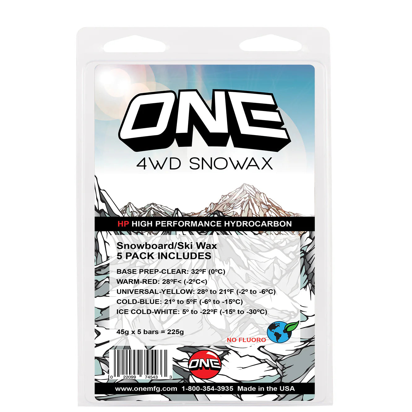 one Ball 4WD 5-Pack Assorted Temperature Pack Snowboard/Ski Wax (225g)