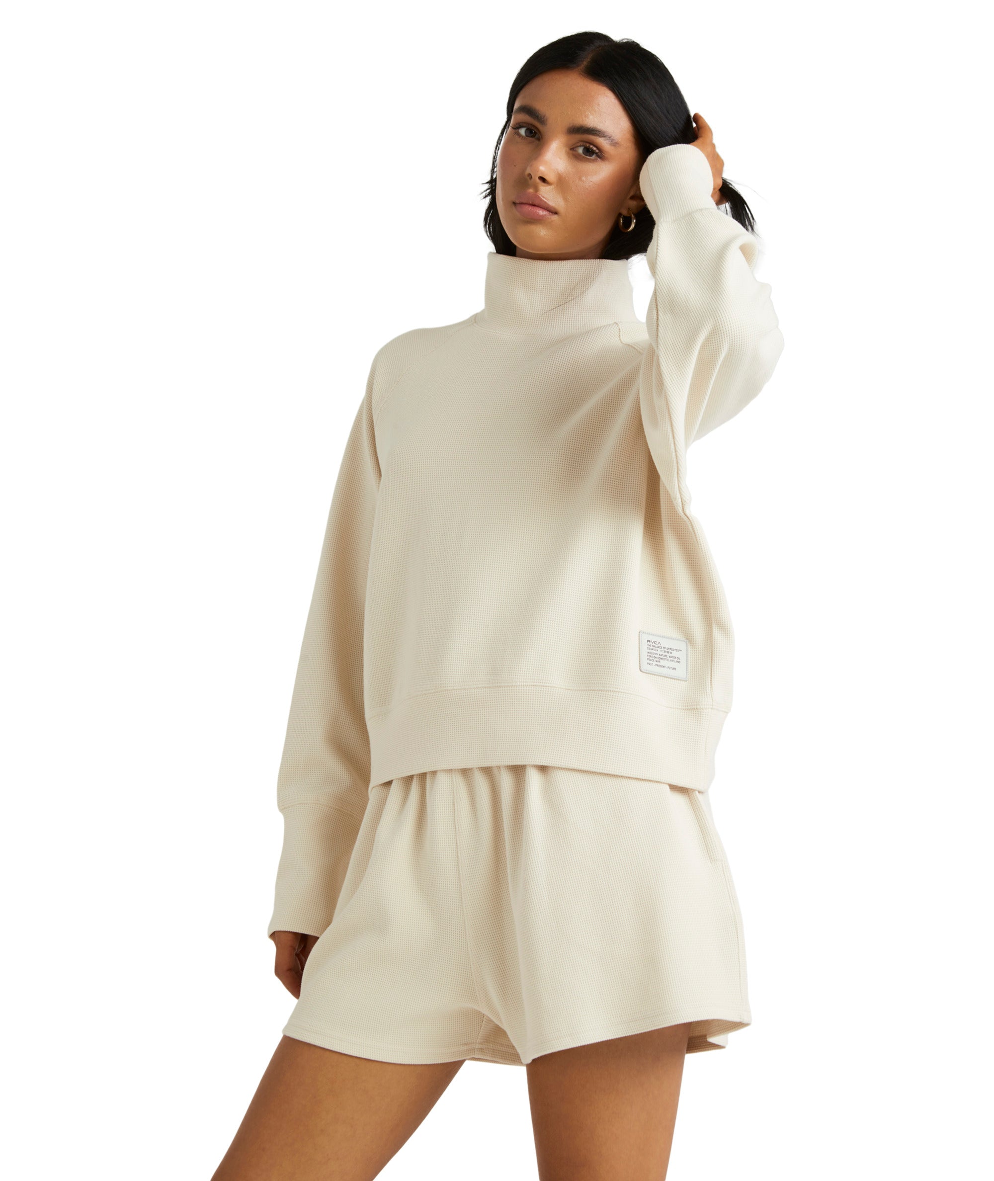 RVCA Women's Sofie Waffle Mock Neck (Latte)